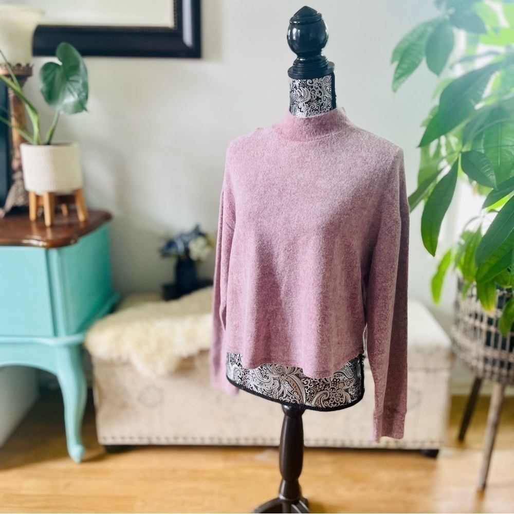 🏷️ 4/$25 NWT Socialite Super Soft Brushed Mock Neck Pullover Sweater in Wine M - Picture 5 of 7